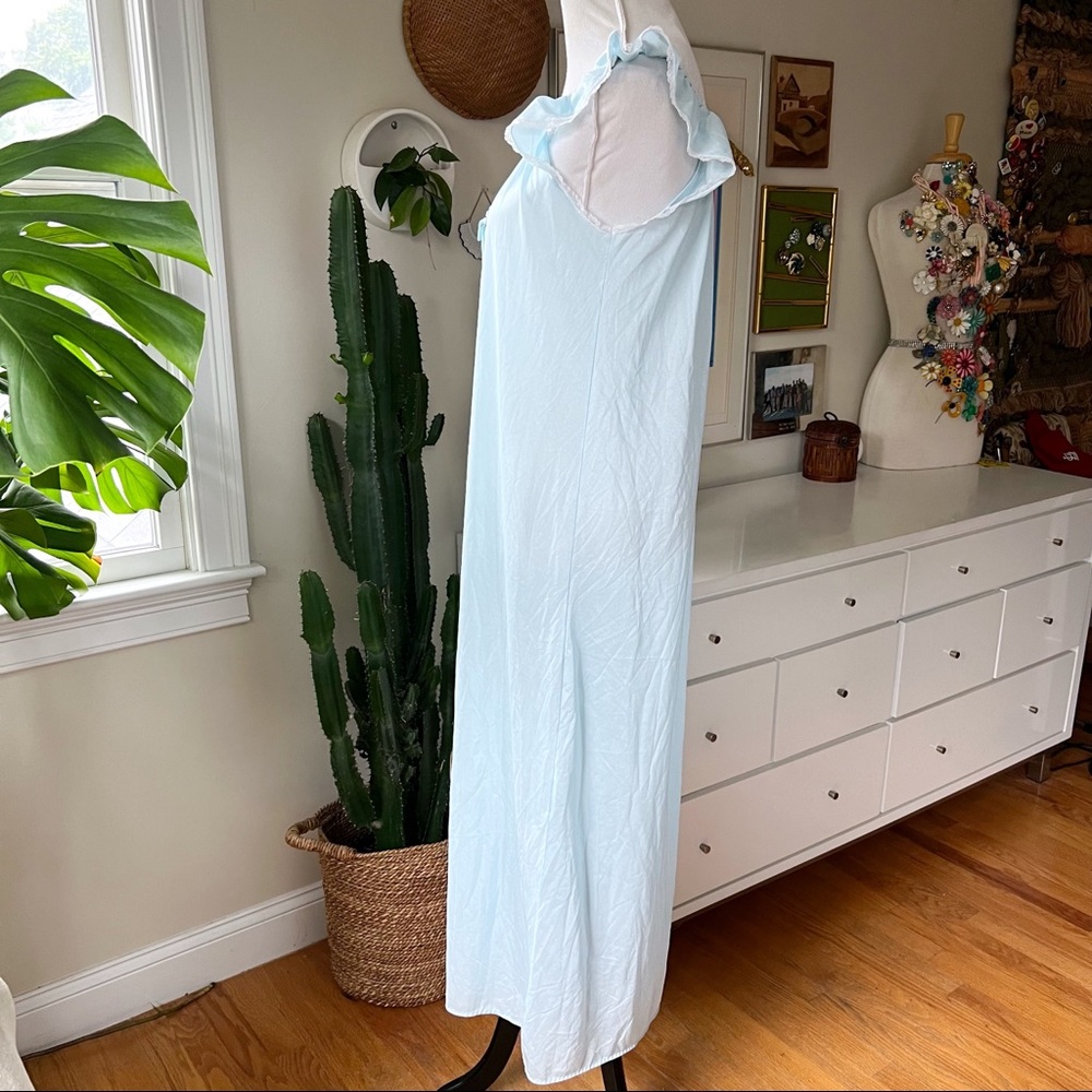 Vintage 70s Nightgown Full Length Nylon Ruffle Sleeve Sidney Bernstein - Picture 3 of 10